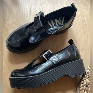 Zara platform patent Mary Jane shoes in black
